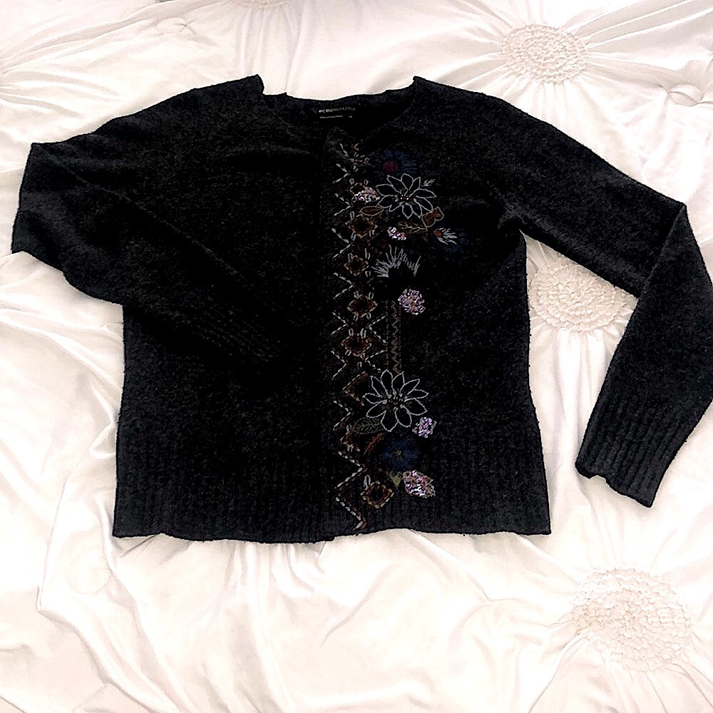 BCBG MAXAZRIA WOOL EMBELLISHED CARDIGAN